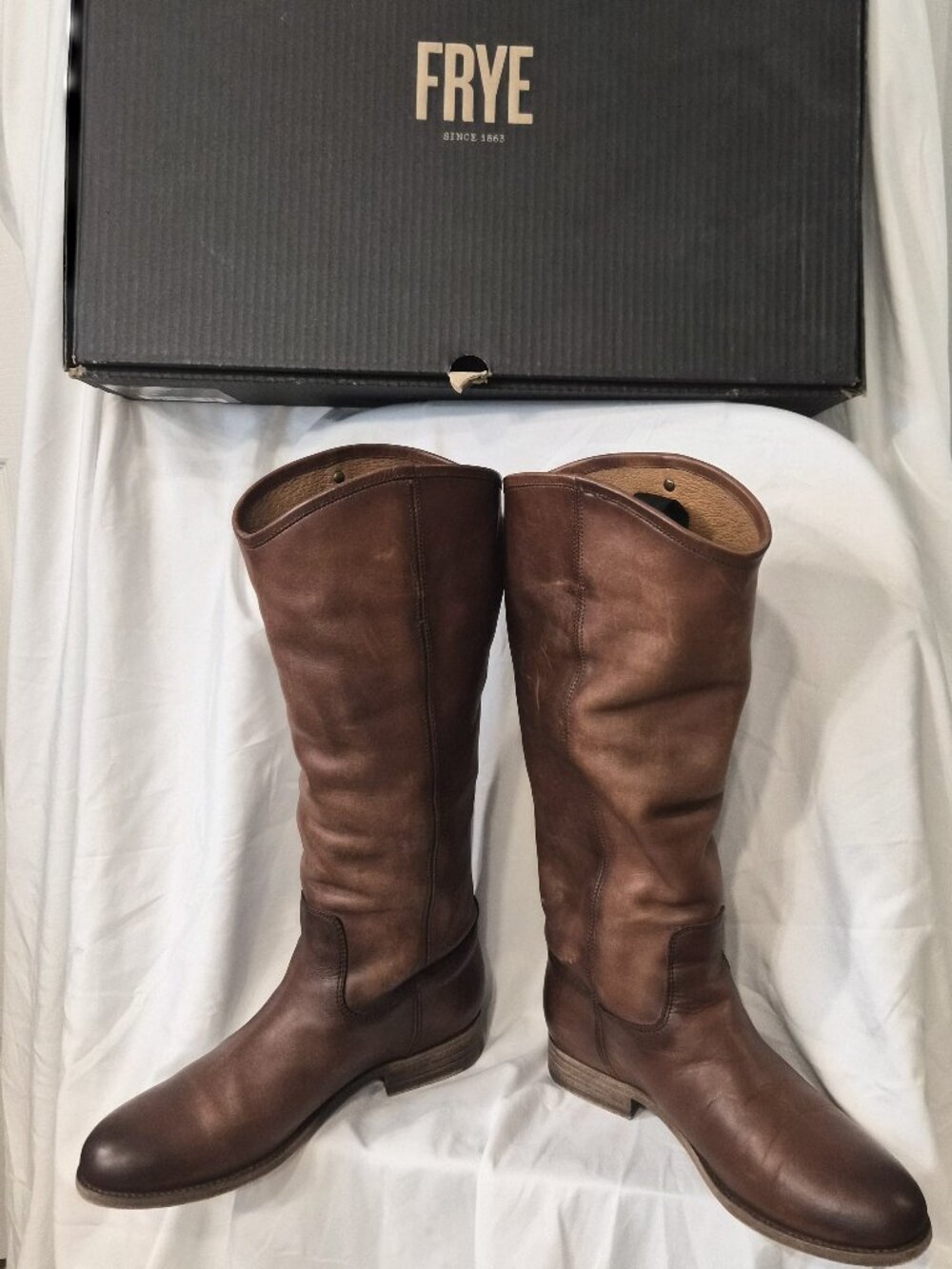 FRYE Melissa Button 2 Tall Riding Boots   Cognac Leather • Size 7.5 • Style 3475